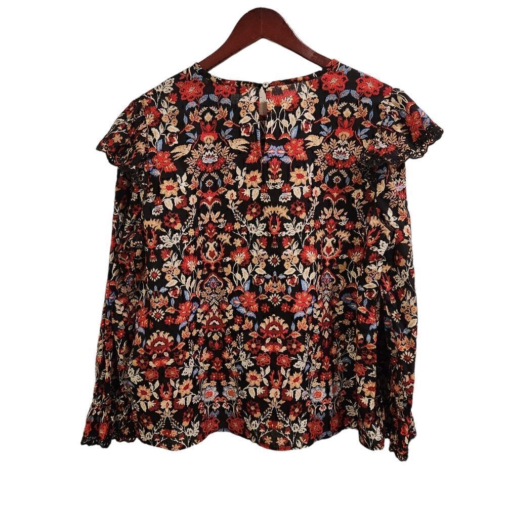 LOFT Forest Ruffle Scalloped Yoke Top Blouse Size XL - Picture 4 of 7